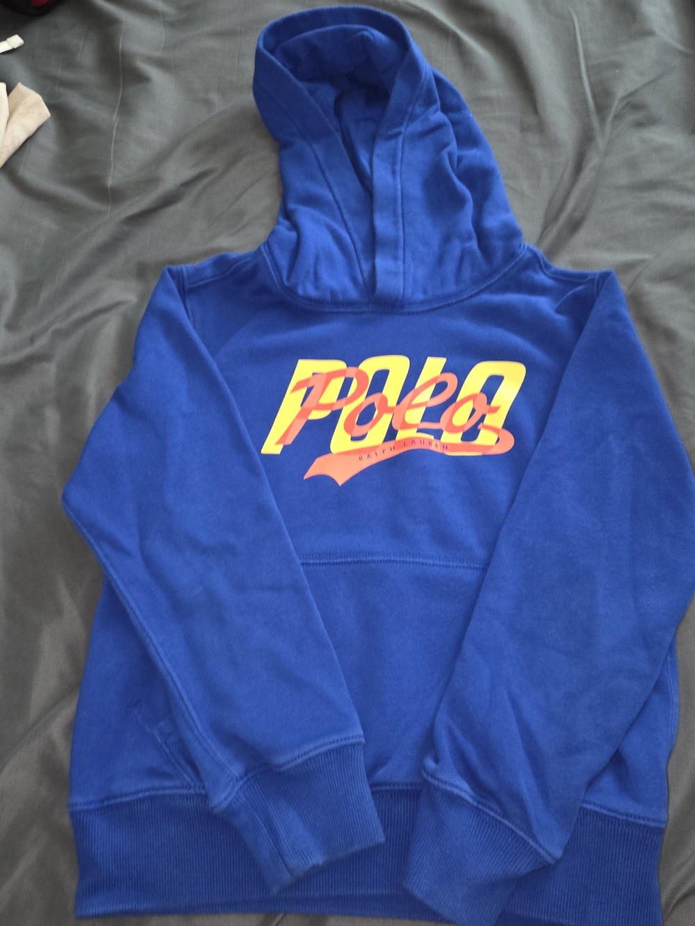 Polo by Ralph Lauren Kids' Royal Blue Hooded Sweatshirt with Yellow & Pink Logo